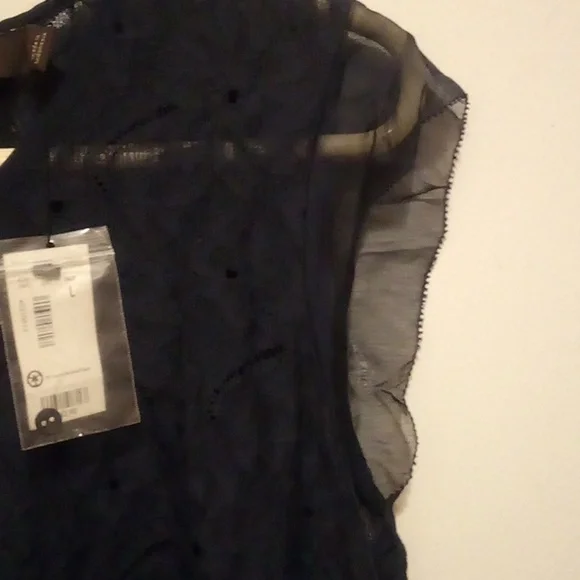 NWT - The Limited Blue Sheer Floral Lace Over Layer Cover Shirt - Size Large - Picture 6 of 11